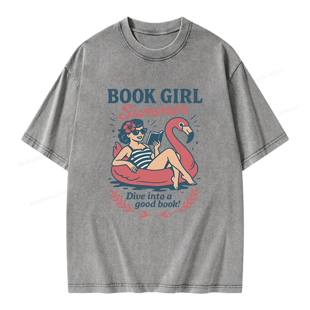 Pagewings Book Girl Summer Unisex Washed T-shirt