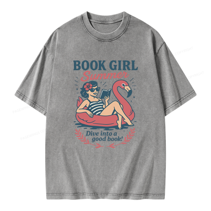 Pagewings Book Girl Summer Unisex Washed T-shirt