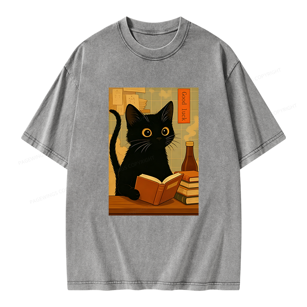 Pagewings Reading Cat Unisex Washed T-shirt