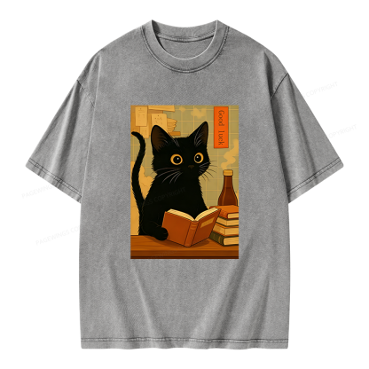 Pagewings Reading Cat Unisex Washed T-shirt