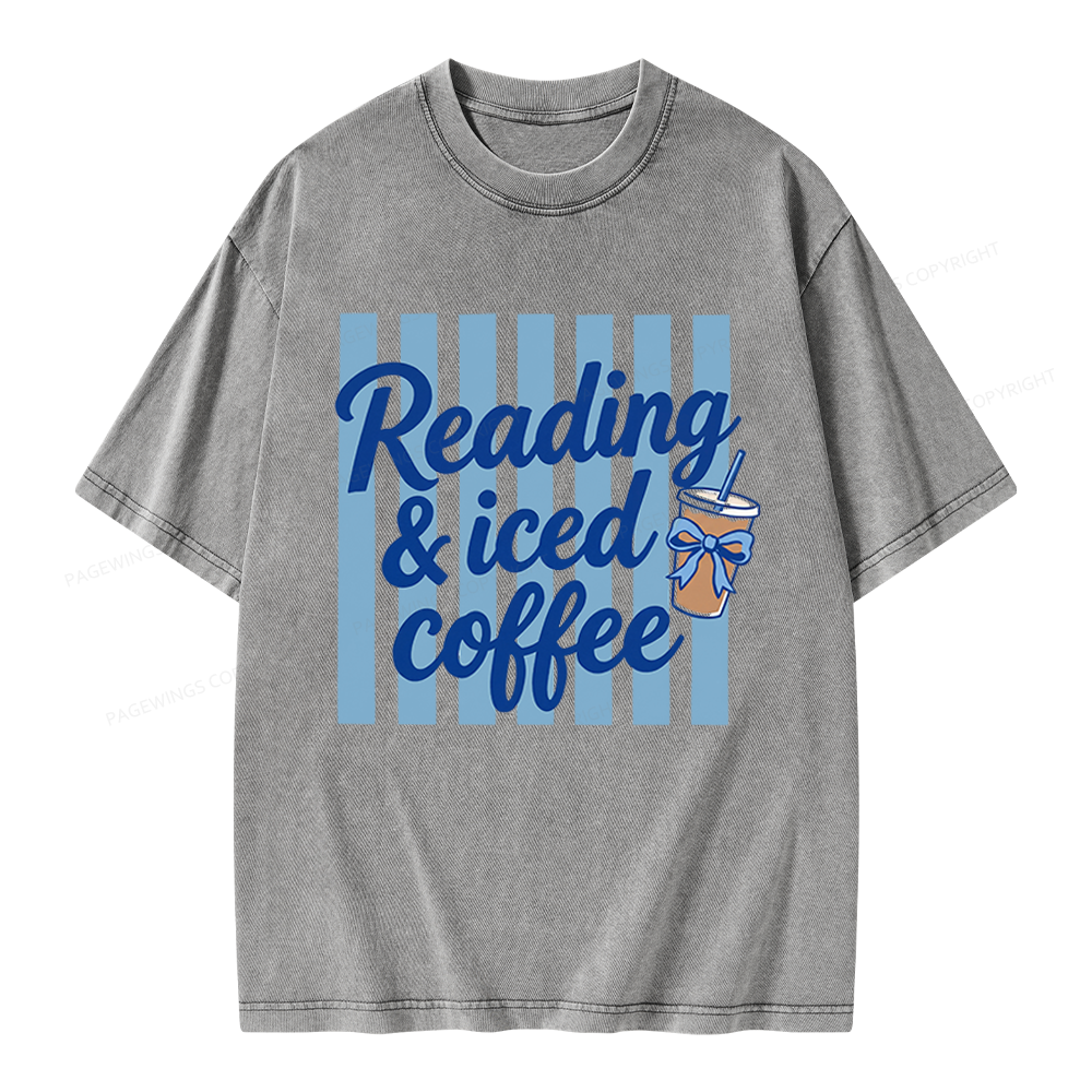 Pagewings Reading And Iced Coffee Unisex Washed T-shirt