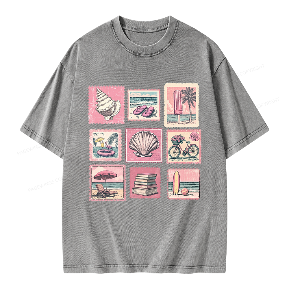 Pagewings Beach Summer Unisex Washed T-shirt