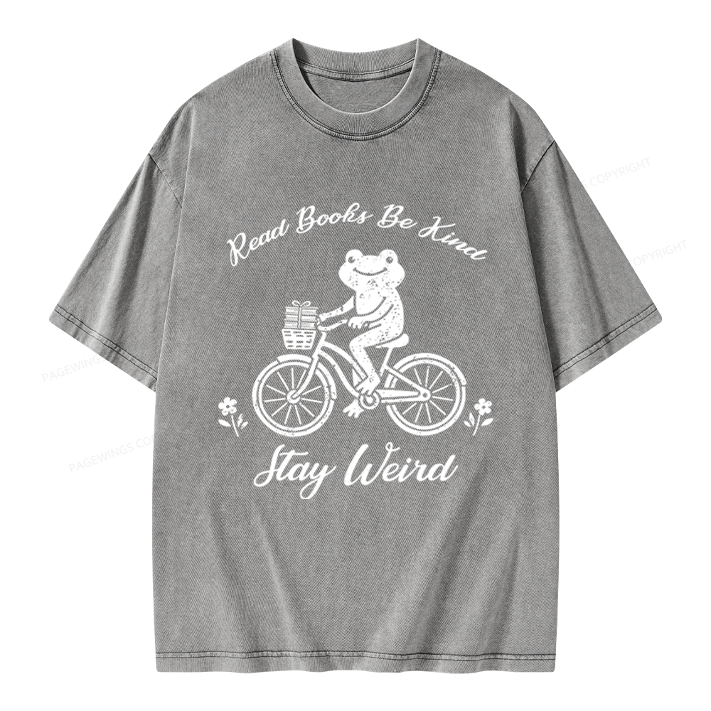 Pagewings Read Books Be Kind Stay Weird Unisex Washed T-shirt