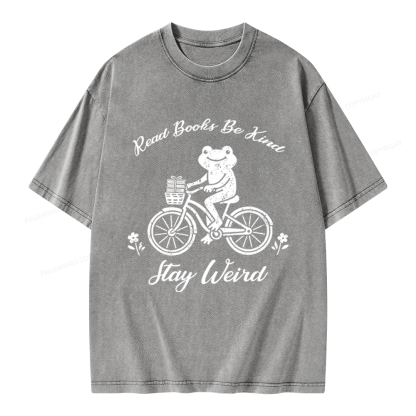 Pagewings Read Books Be Kind Stay Weird Unisex Washed T-shirt