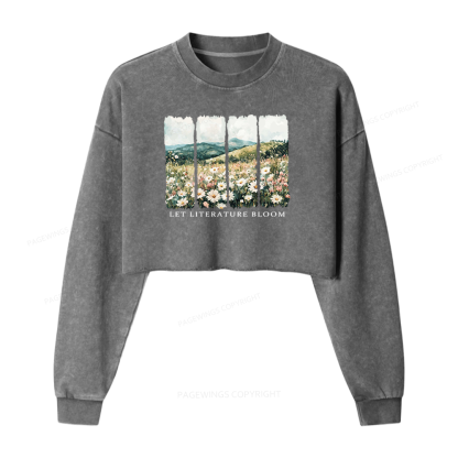 Pagewings Let Literature Bloom Washed Crop Sweatshirt
