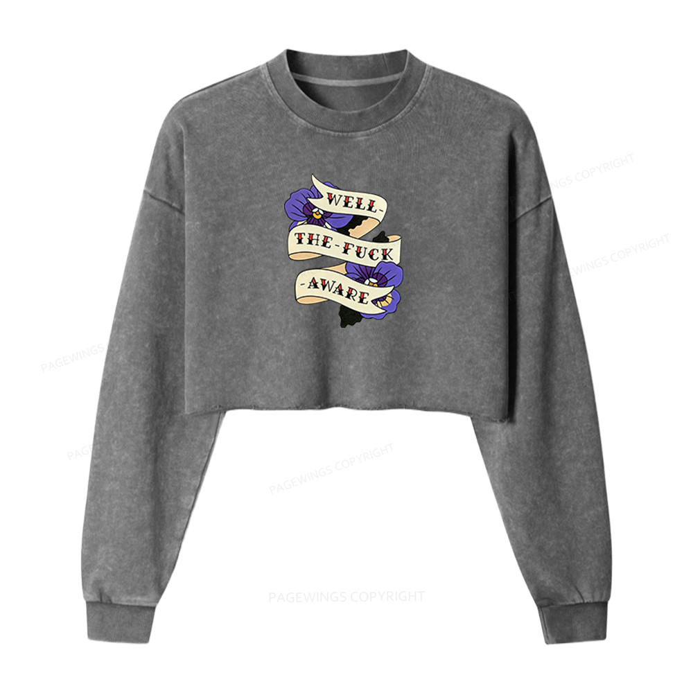 Pagewings Fantasy Books Lover Washed Crop Sweatshirt