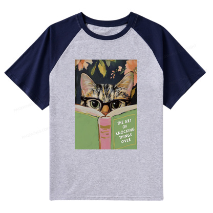 Pagewings Quirky Cat Reading Raglan T-shirt