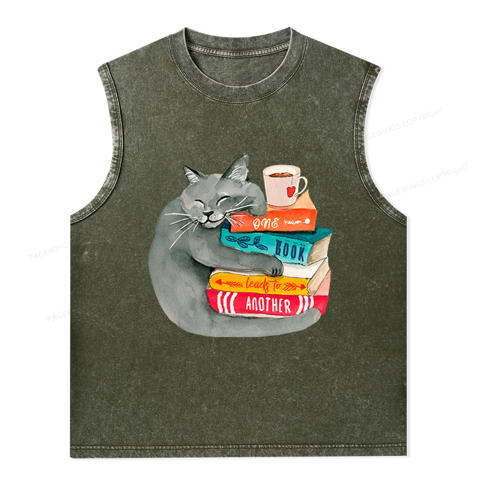 Pagewings Book Lover Cat Unisex Washed Tank Top