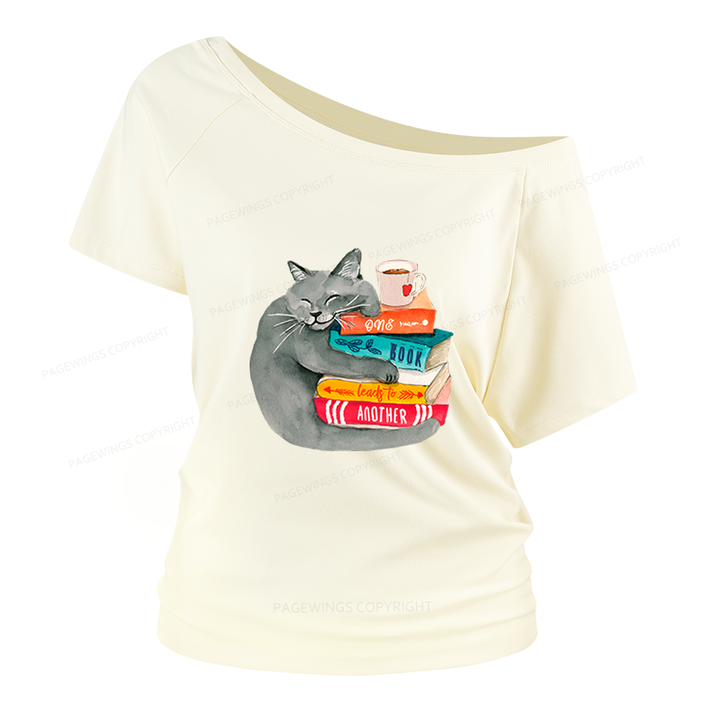 Pagewings Book Lover Cat Women Off Shoulder T-shirts