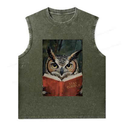 Pagewings Owl Reading Unisex Washed Tank Top