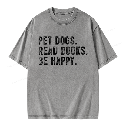 Pagewings Pet Dogs Read Books Be Happy Unisex Washed T-shirt