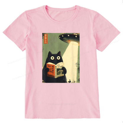 Pagewings Vintage Japanese Cat Book Lovers Unisex Classic T-shirt