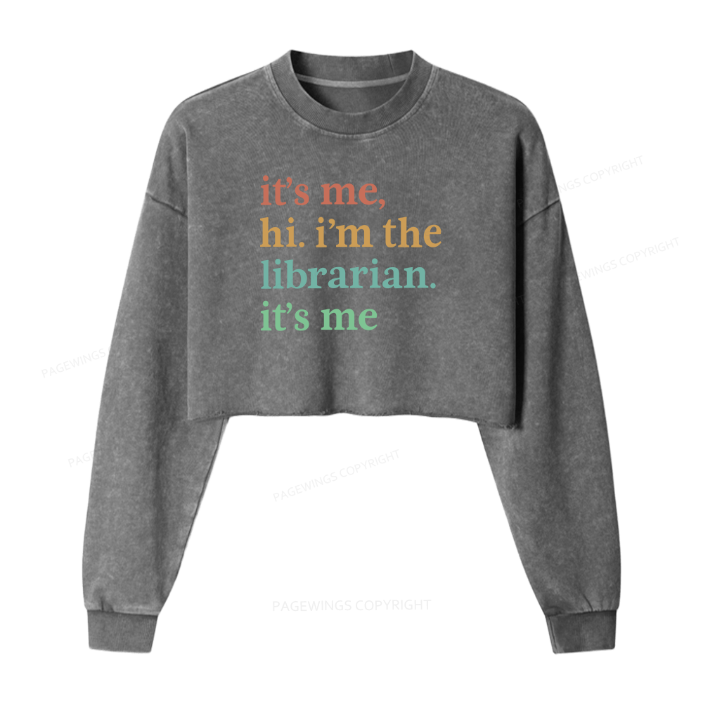Pagewings Hi I'm The Librarian Washed Crop Sweatshirt