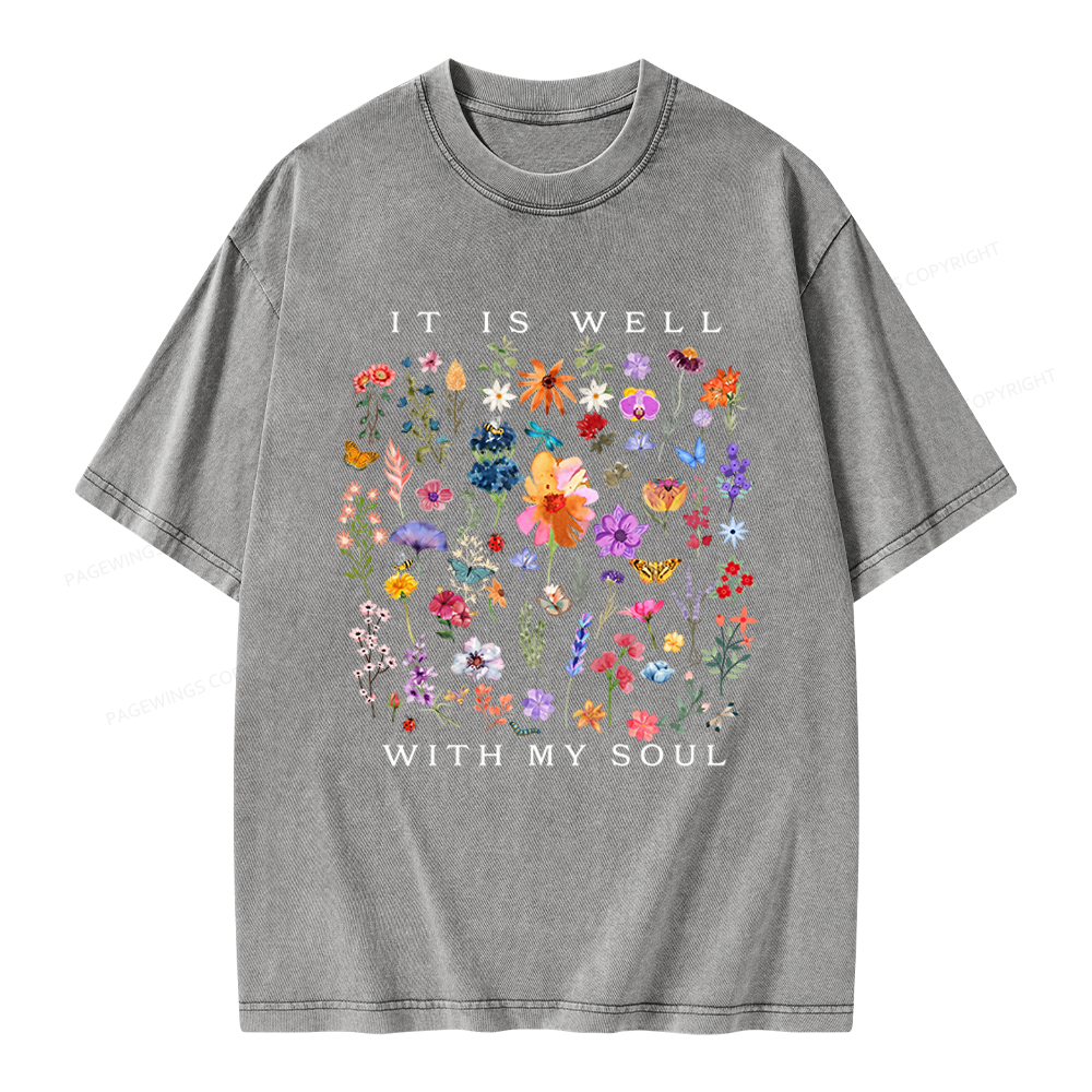 Pagewings It Is Well With My Soul Unisex Washed T-shirt