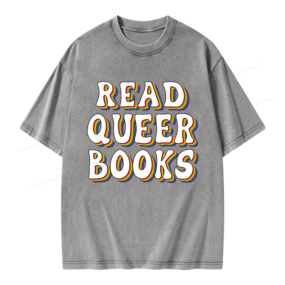 Pagewings Read Queer Books Unisex Washed T-shirt