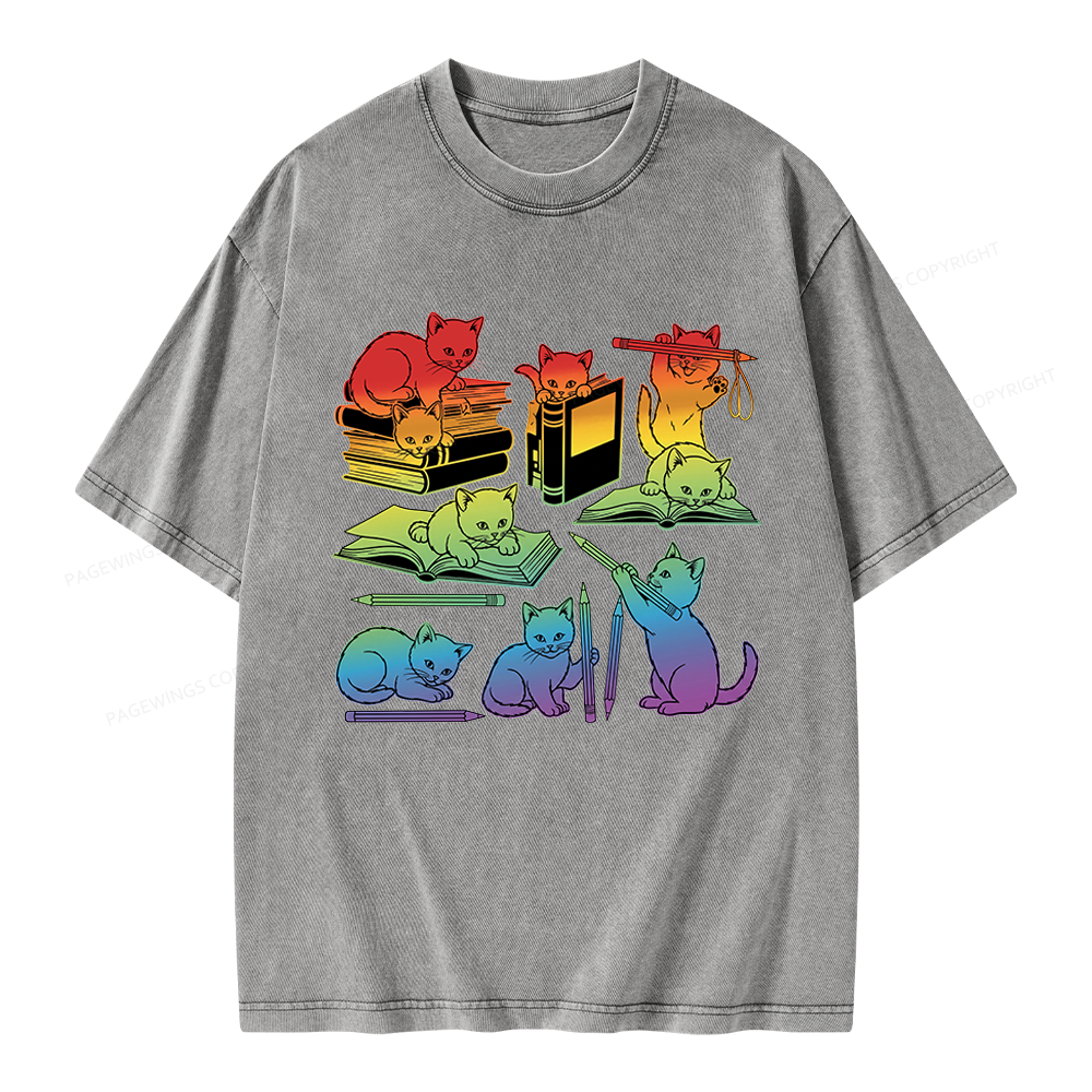 Pagewings Rainbow Cats Unisex Washed T-shirt