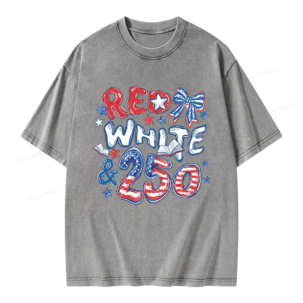 Pagewings Red White And 250 Unisex Washed T-shirt