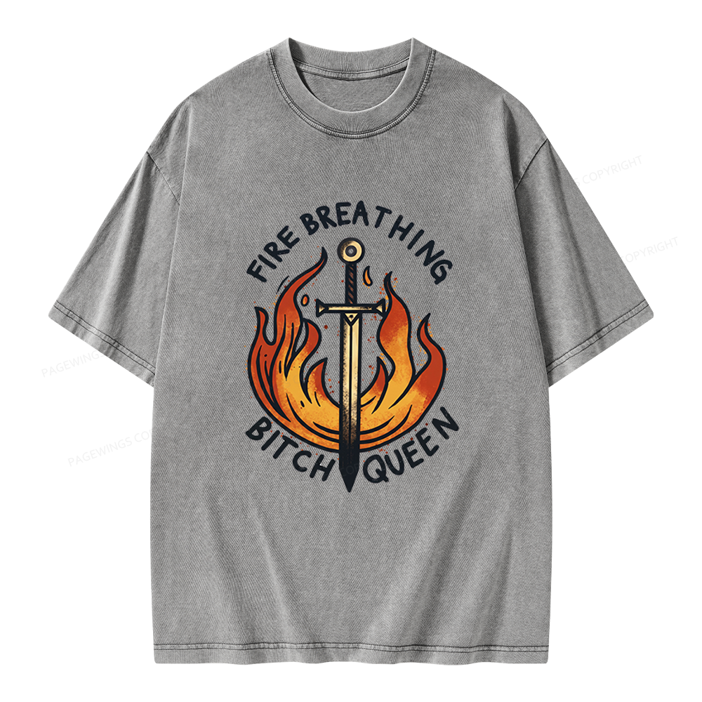 Pagewings Fire Breathing Bitch Queen Unisex Washed T-shirt