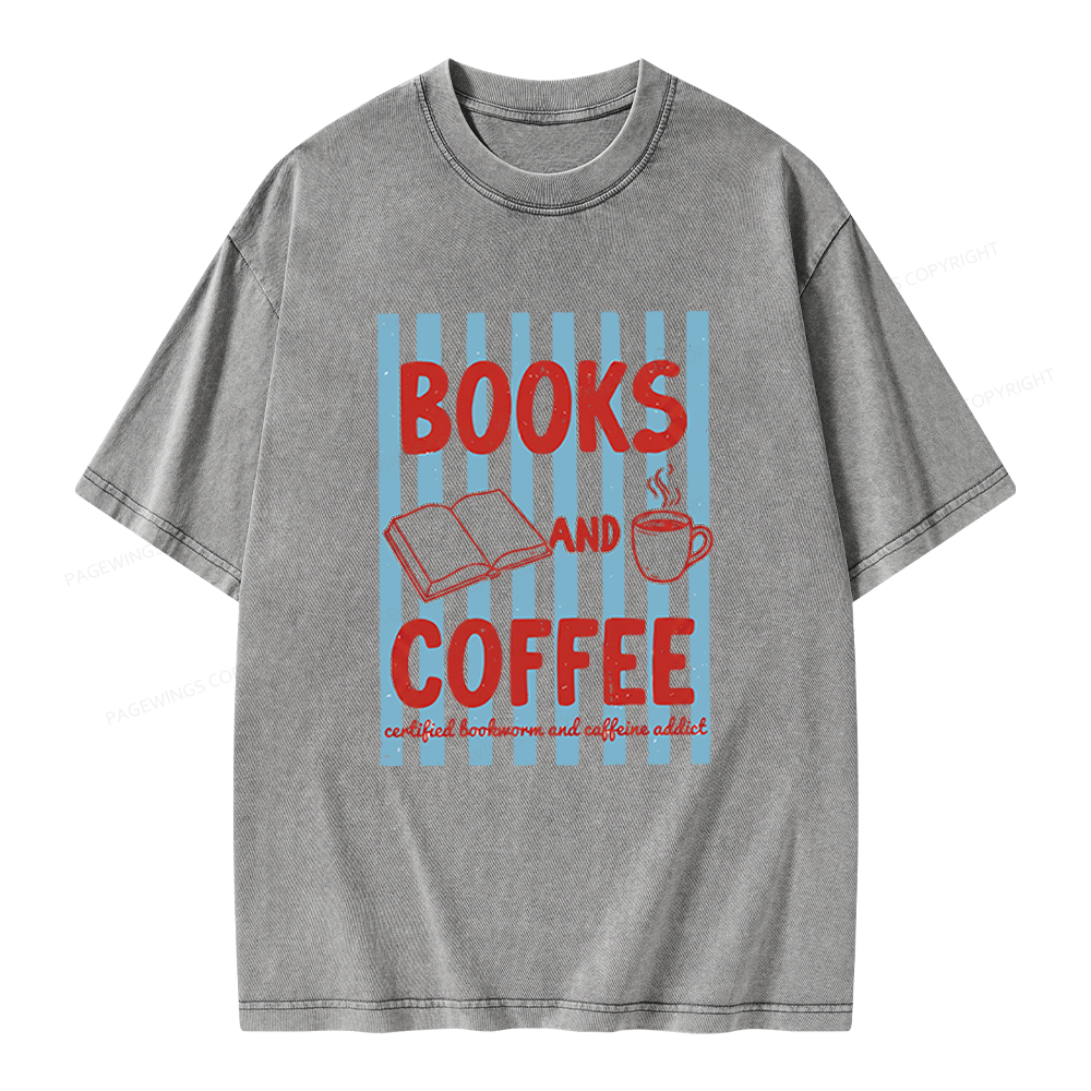 Pagewings Books And Coffee Unisex Washed T-shirt