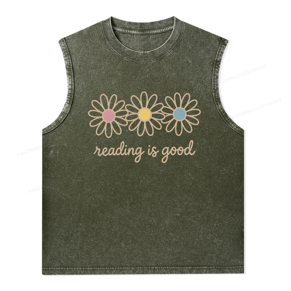 Pagewings Reading Is Good Unisex Washed Tank Top