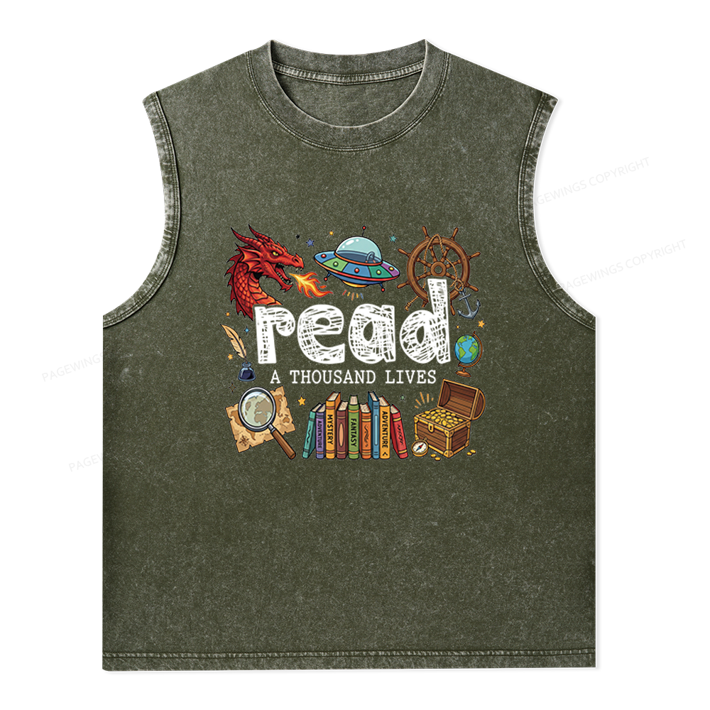 Pagewings Read A Thousand Lives Unisex Washed Tank Top