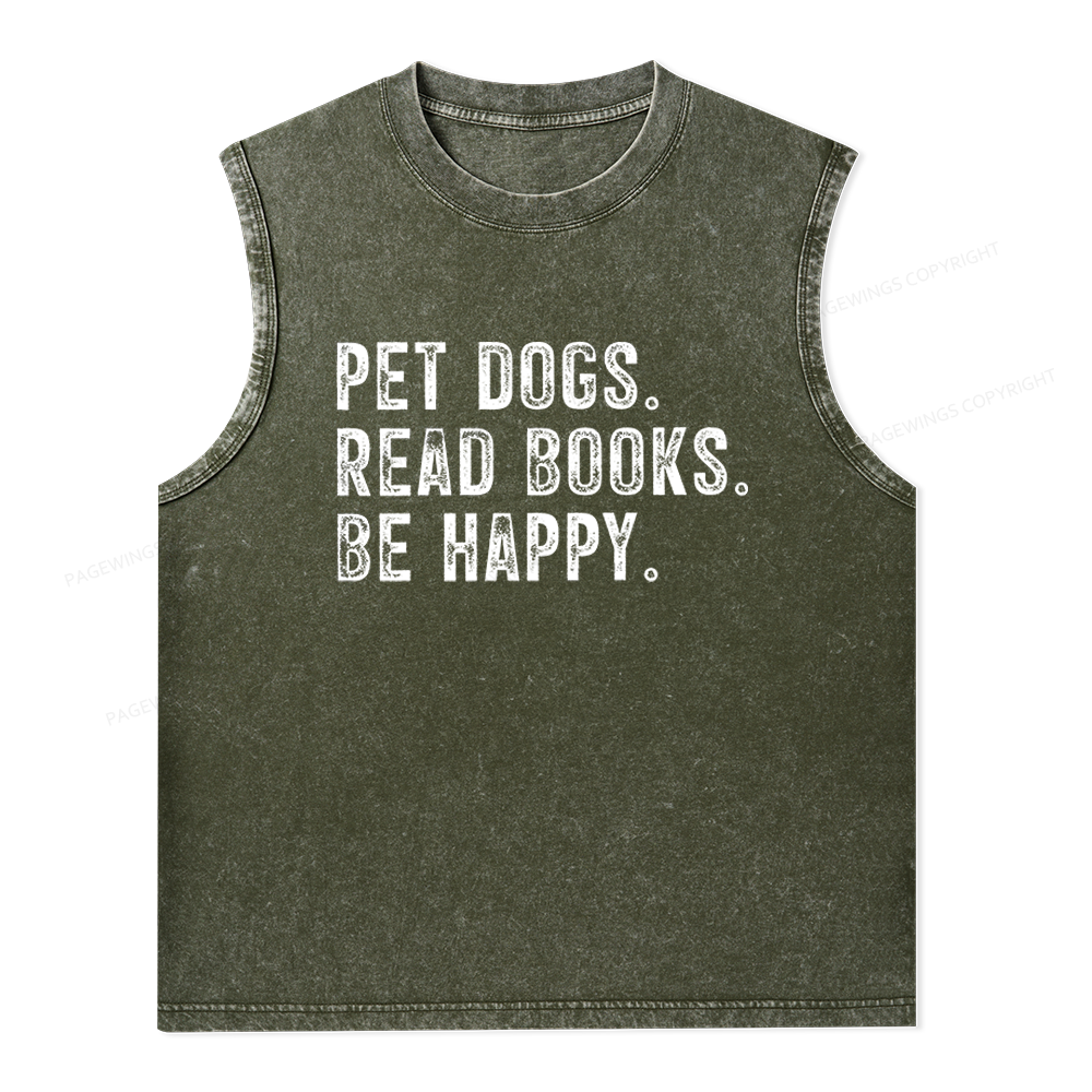 Pagewings Pet Dogs Read Books Be Happy Unisex Washed Tank Top