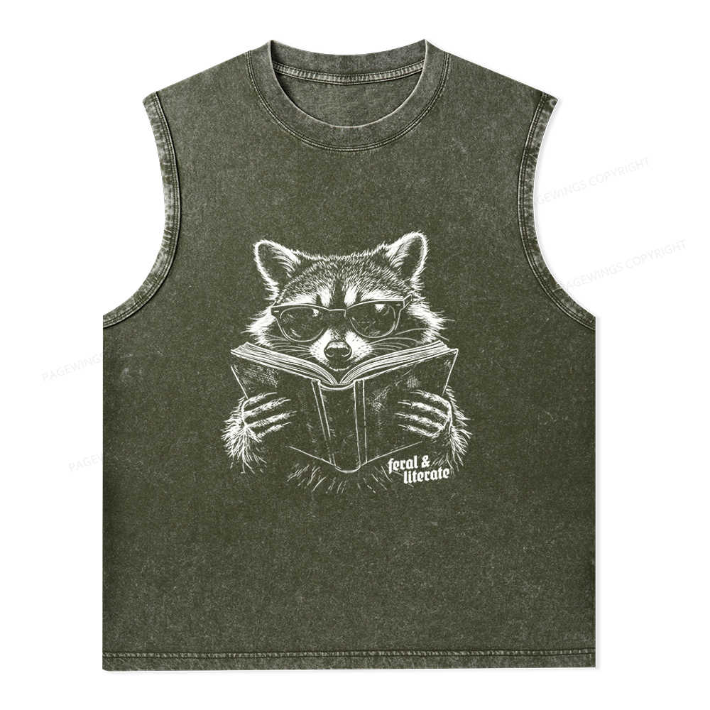 Pagewings Funny Raccoon Unisex Washed Tank Top