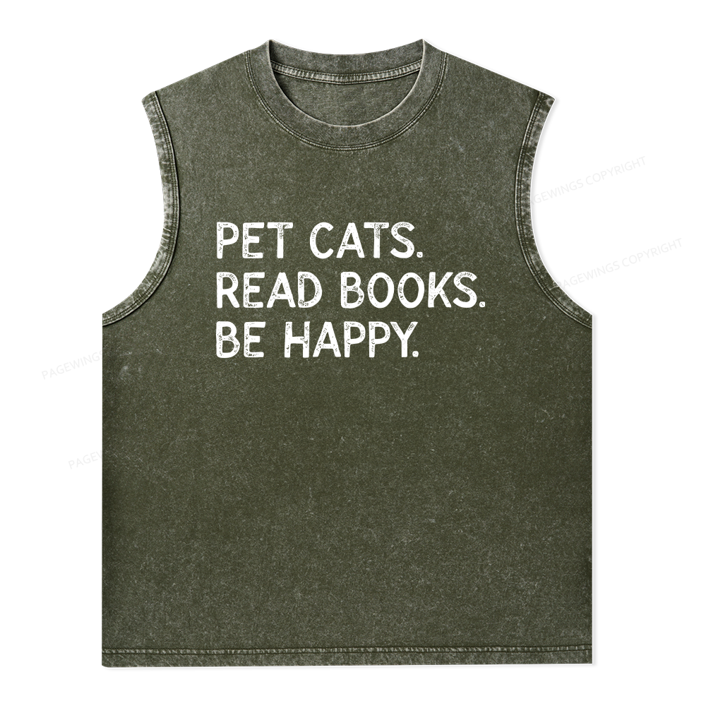 Pagewings Pet Cats Read Books Be Happy Unisex Washed Tank Top
