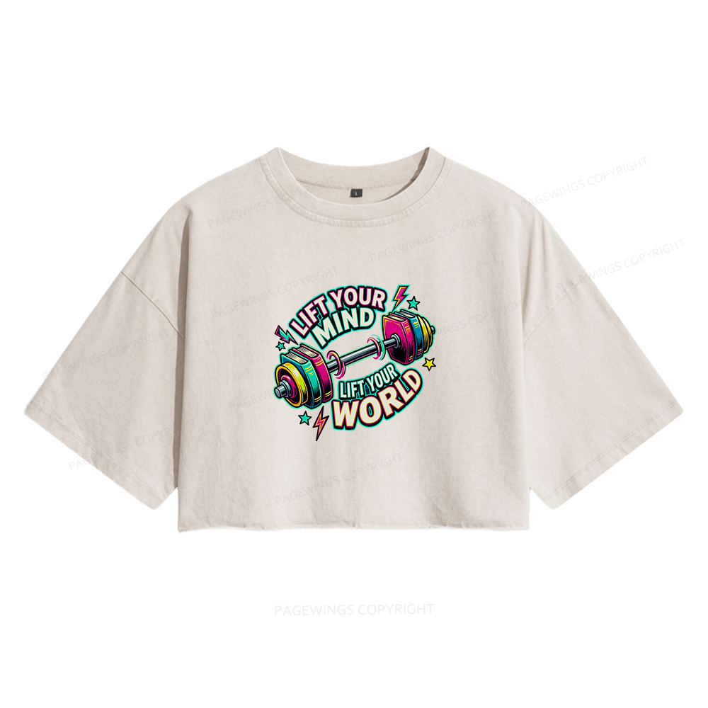 Pagewings Lift Your Mind Lift Your World Women's Washed Cropped T-shirt