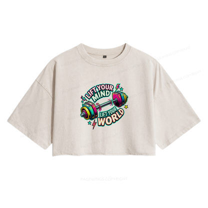 Pagewings Lift Your Mind Lift Your World Women's Washed Cropped T-shirt