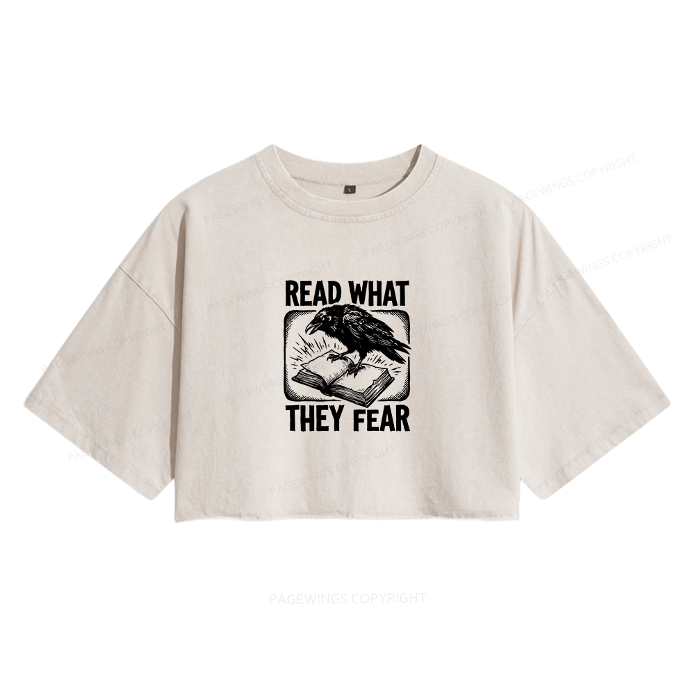 Pagewings Read What They Fear Women's Washed Cropped T-shirt