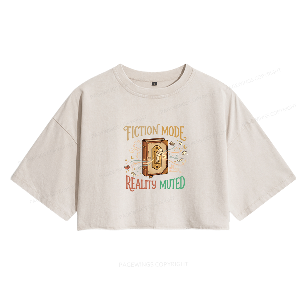 Pagewings Fiction Mode On Women's Washed Cropped T-shirt
