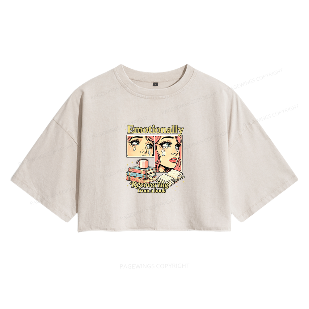 Pagewings Emotionally Recovering From A Book Women's Washed Cropped T-shirt