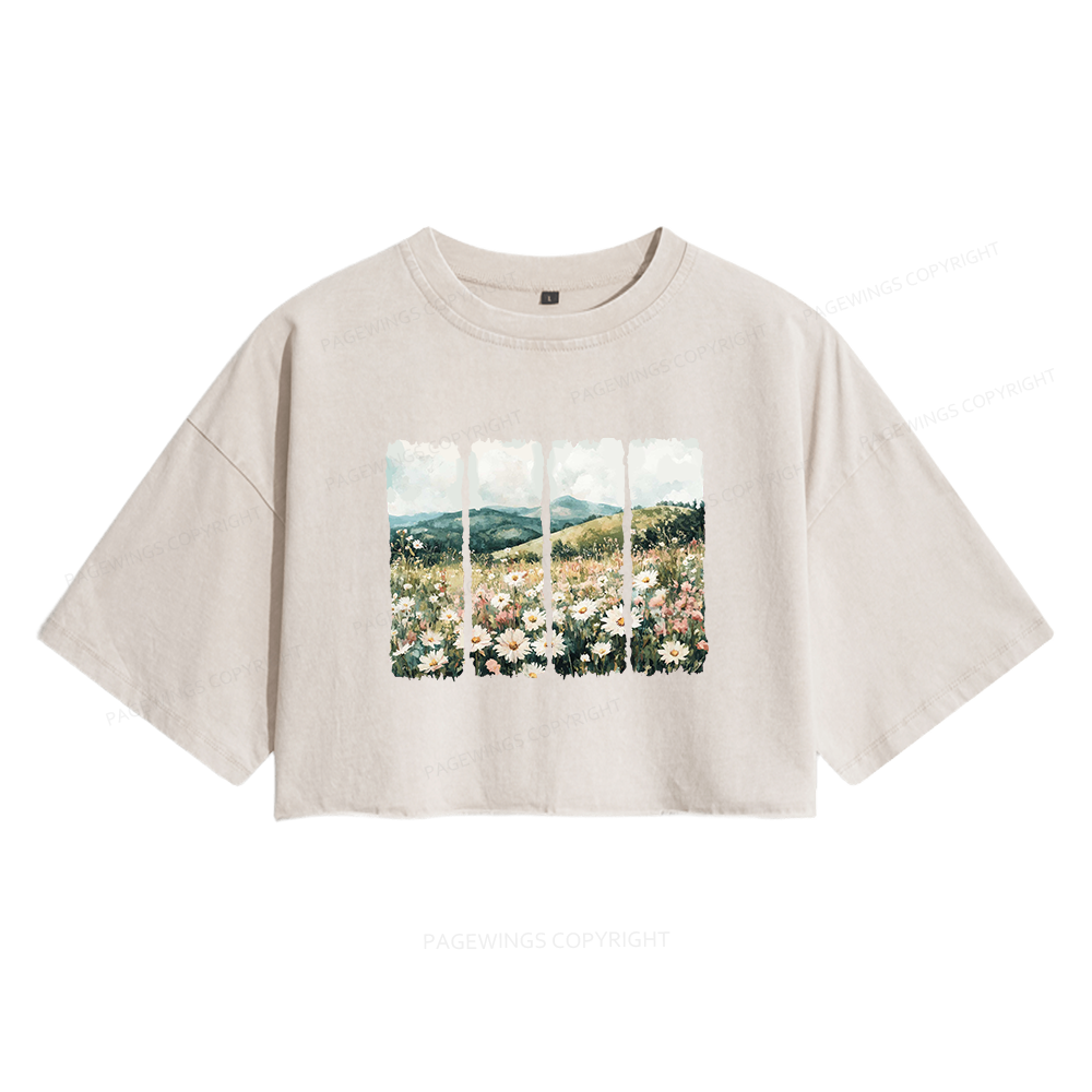 Pagewings Let Literature Bloom Women's Washed Cropped T-shirt