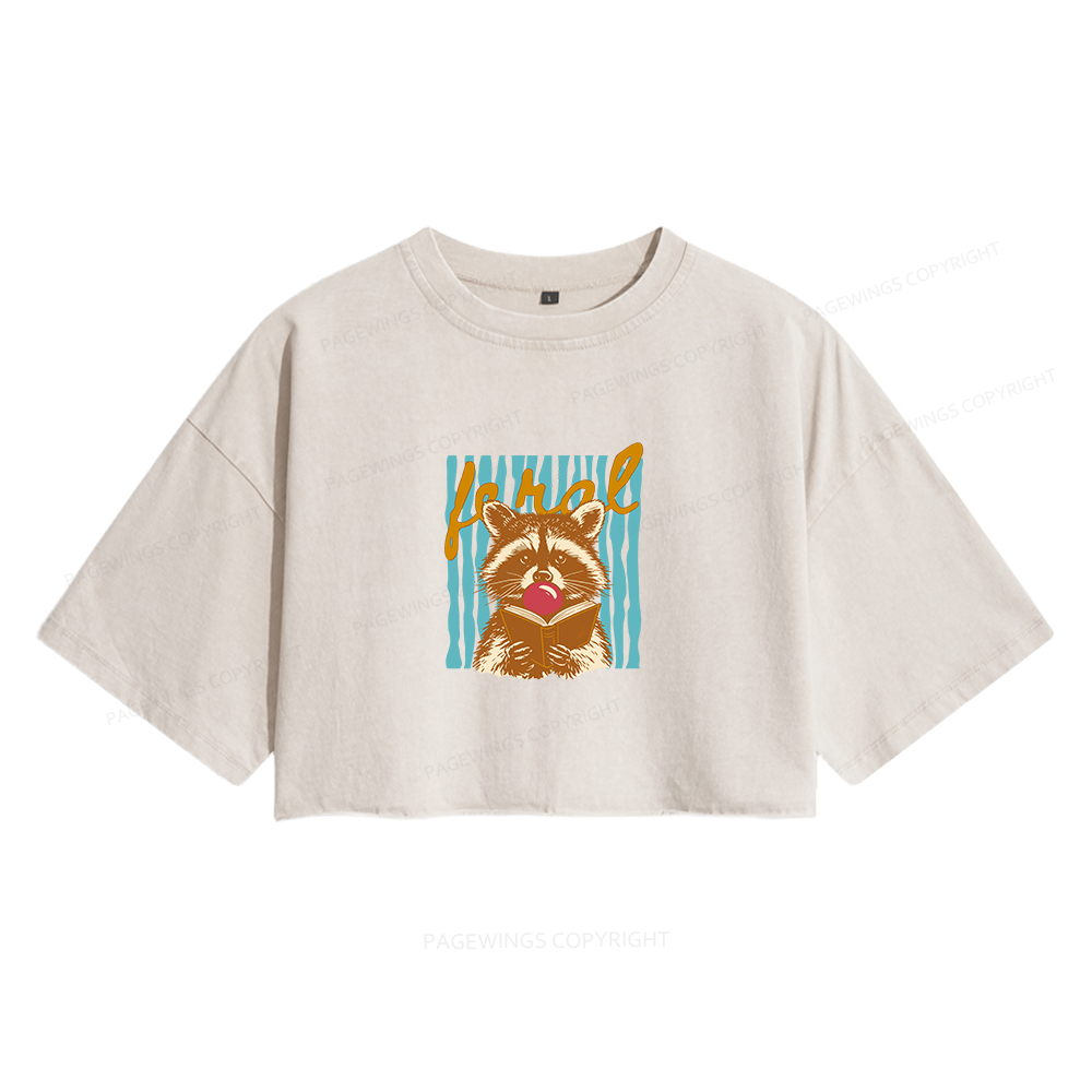 Pagewings Feral Girl Summer Women's Washed Cropped T-shirt