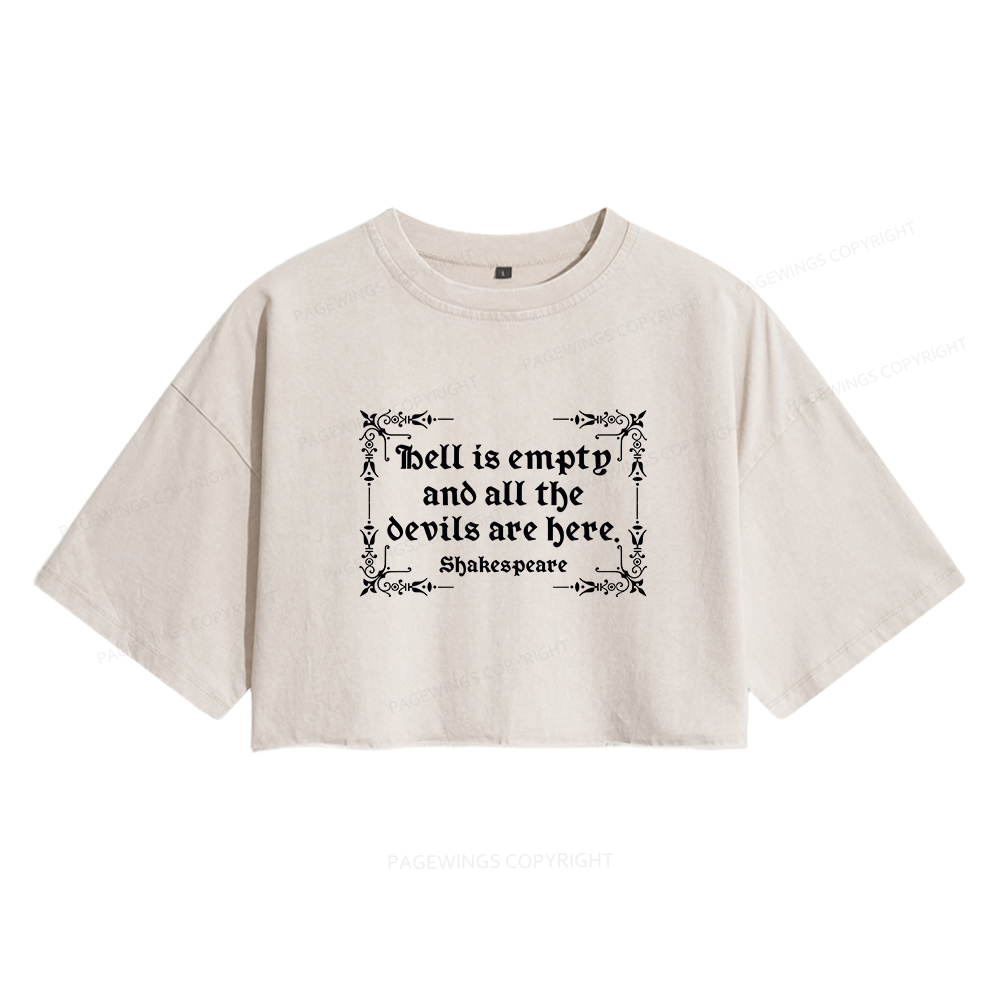Pagewings Hell Is Empty Women's Washed Cropped T-shirt