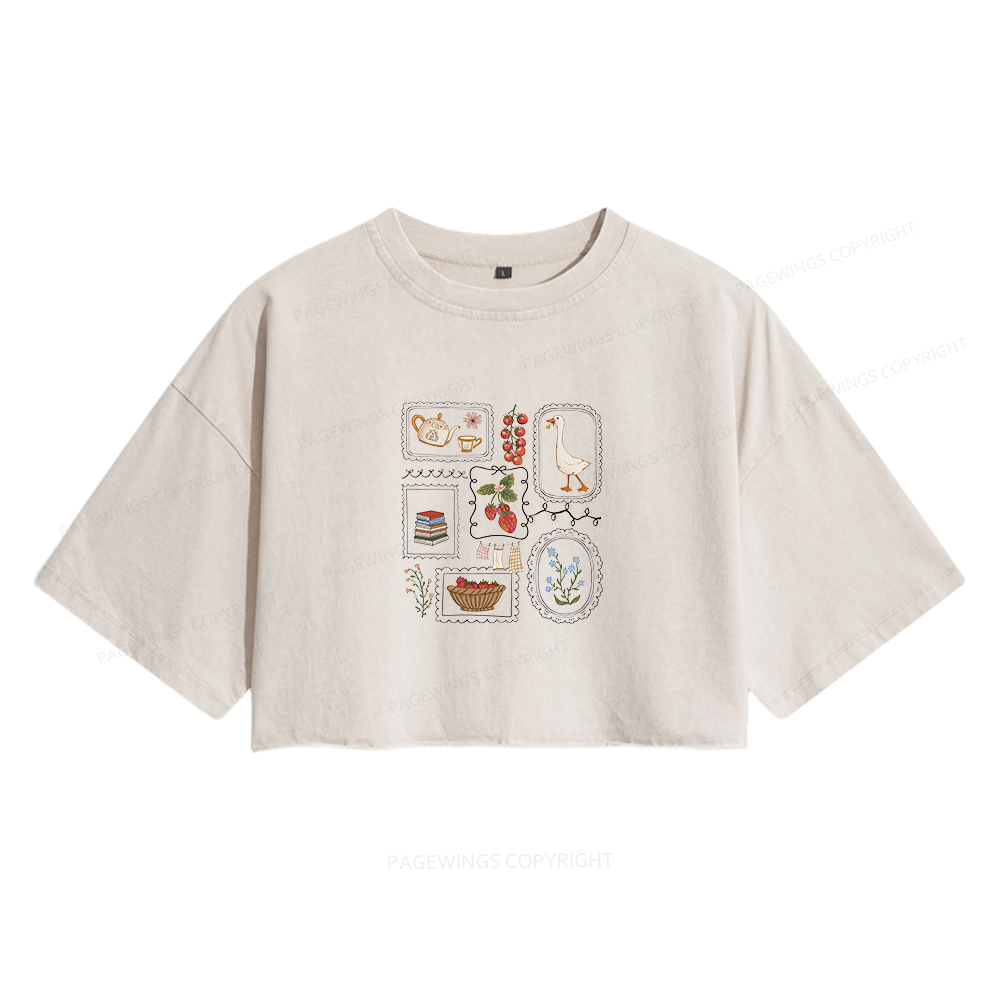 Pagewings Book Lover Women's Washed Cropped T-shirt