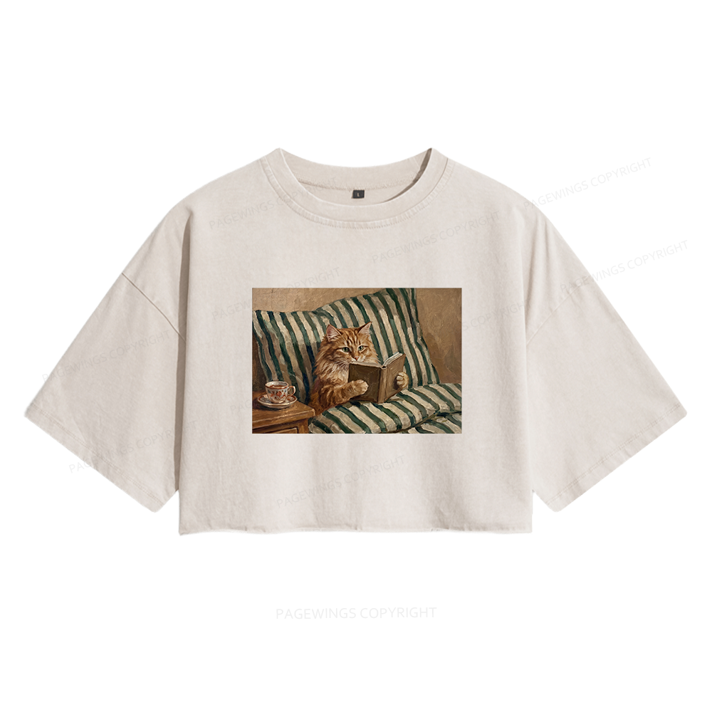 Pagewings Funny Book Lover Women's Washed Cropped T-shirt