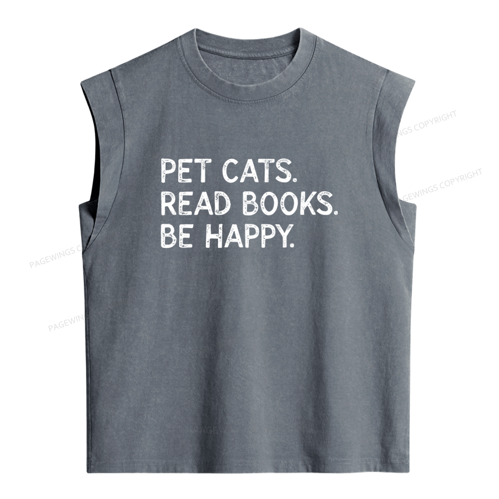 Pagewings Pet Cats Read Books Be Happy Women's Washed Tank Top