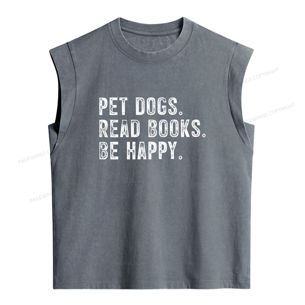 Pagewings Pet Dogs Read Books Be Happy Women's Washed Tank Top