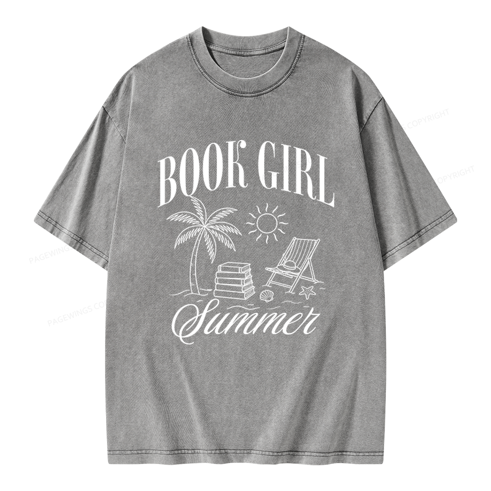Pagewings Book Girl Summer Unisex Washed T-shirt