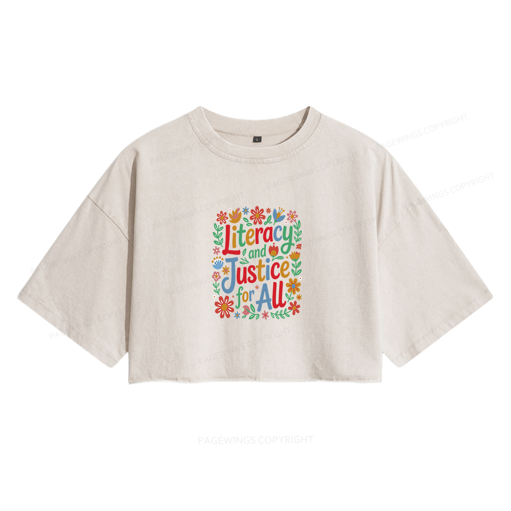 Pagewings Literacy And Justice For All Women's Washed Cropped T-shirt