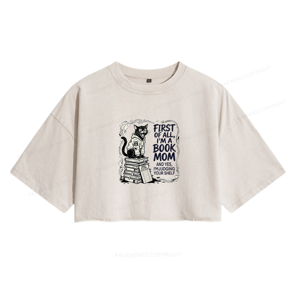 Pagewings I'm A Book Mom Women's Washed Cropped T-shirt