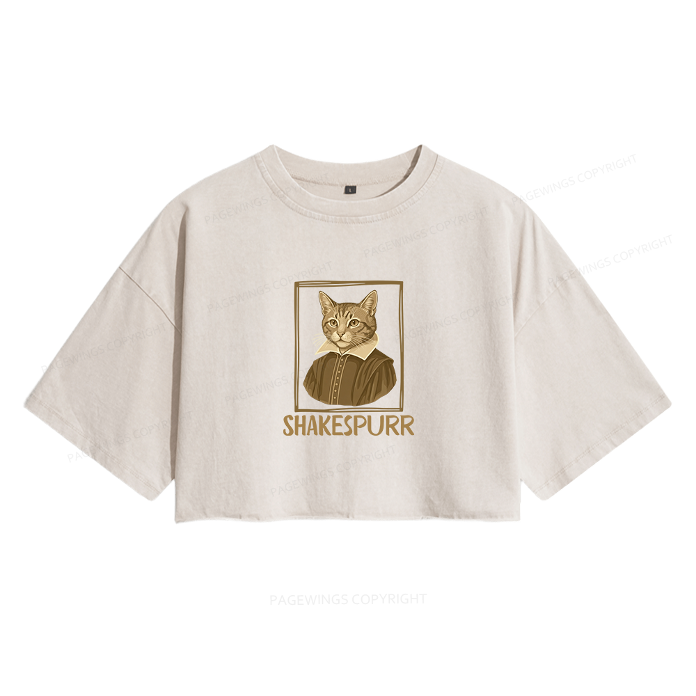 Pagewings Shakespurr Women's Washed Cropped T-shirt