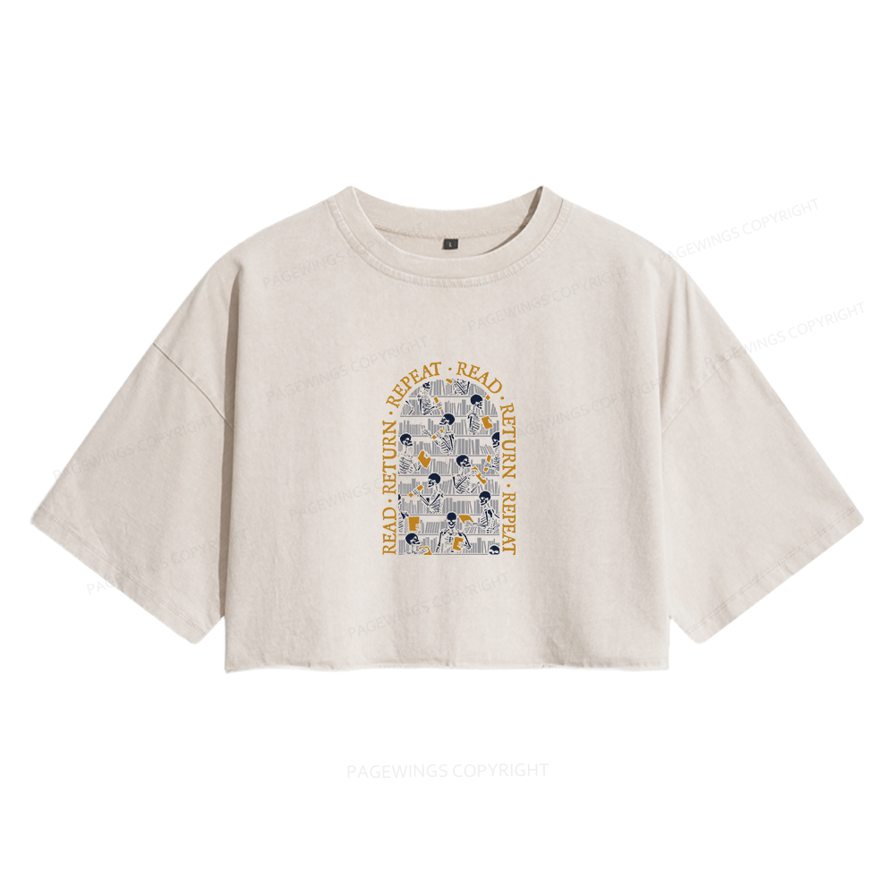 Pagewings Skeleton Library Women's Washed Cropped T-shirt
