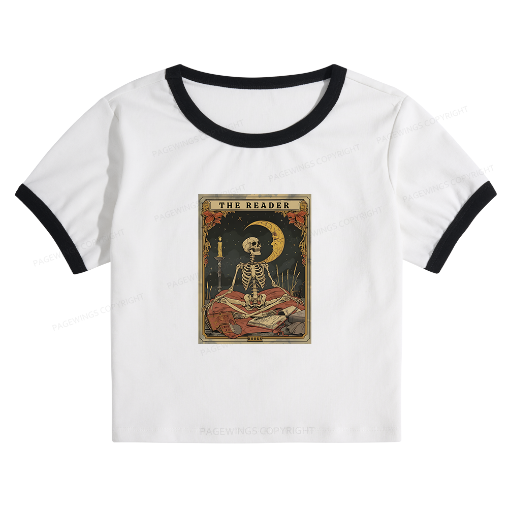 Pagewings The Reader Tarot Card Baby Tee Crop Ringer T-Shirt