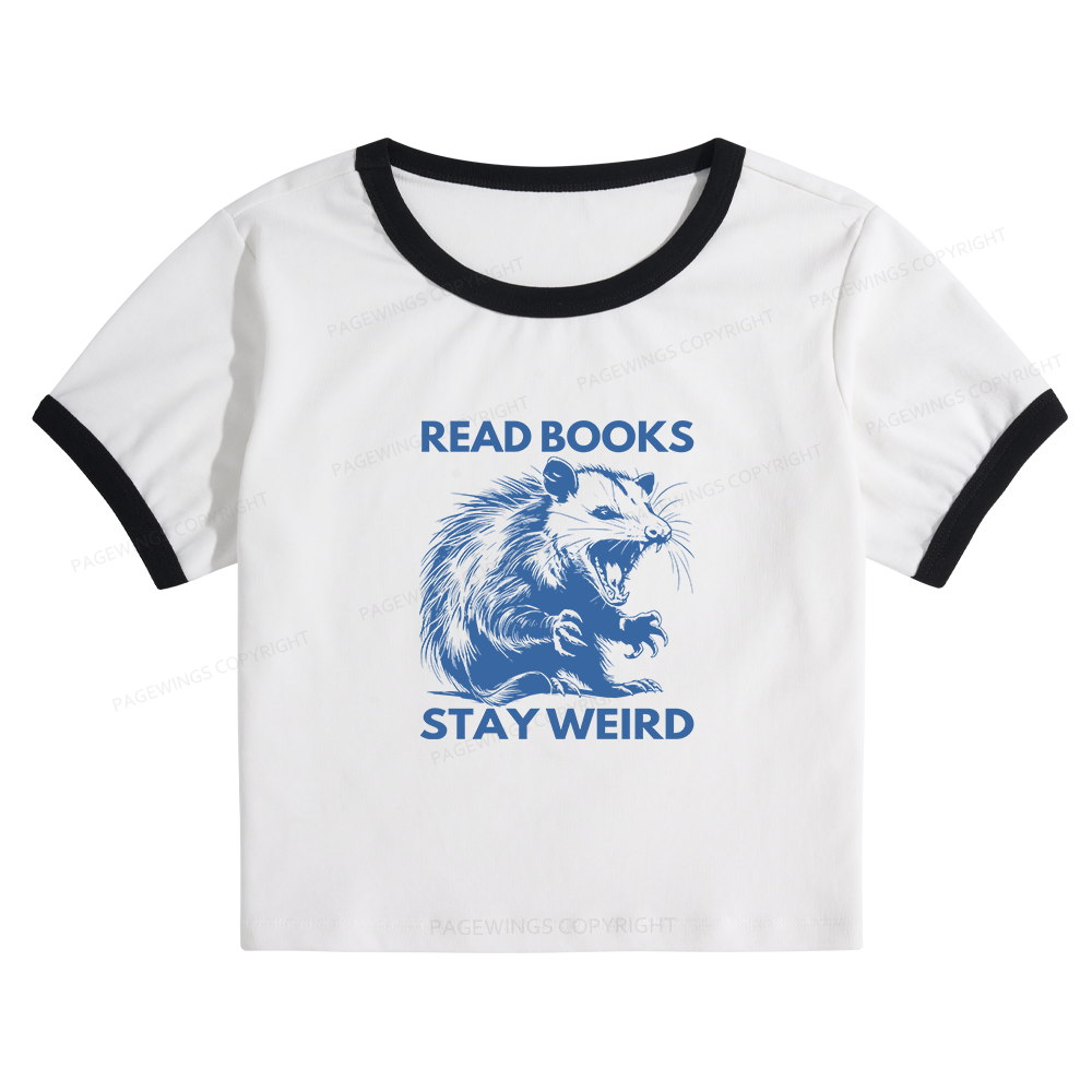 Pagewings Read Books Stay Weird Baby Tee Crop Ringer T-Shirt