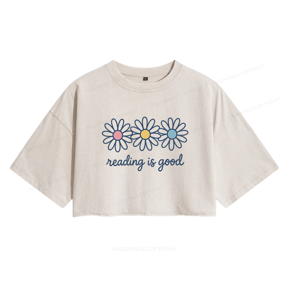 Pagewings Reading Is Good Women's Washed Cropped T-shirt