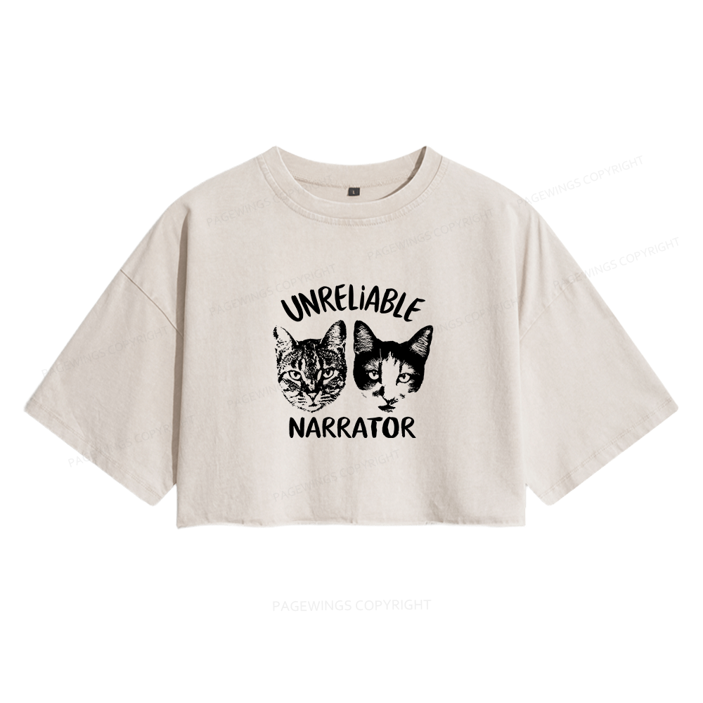 Pagewings Unreliable Narrator Women's Washed Cropped T-shirt