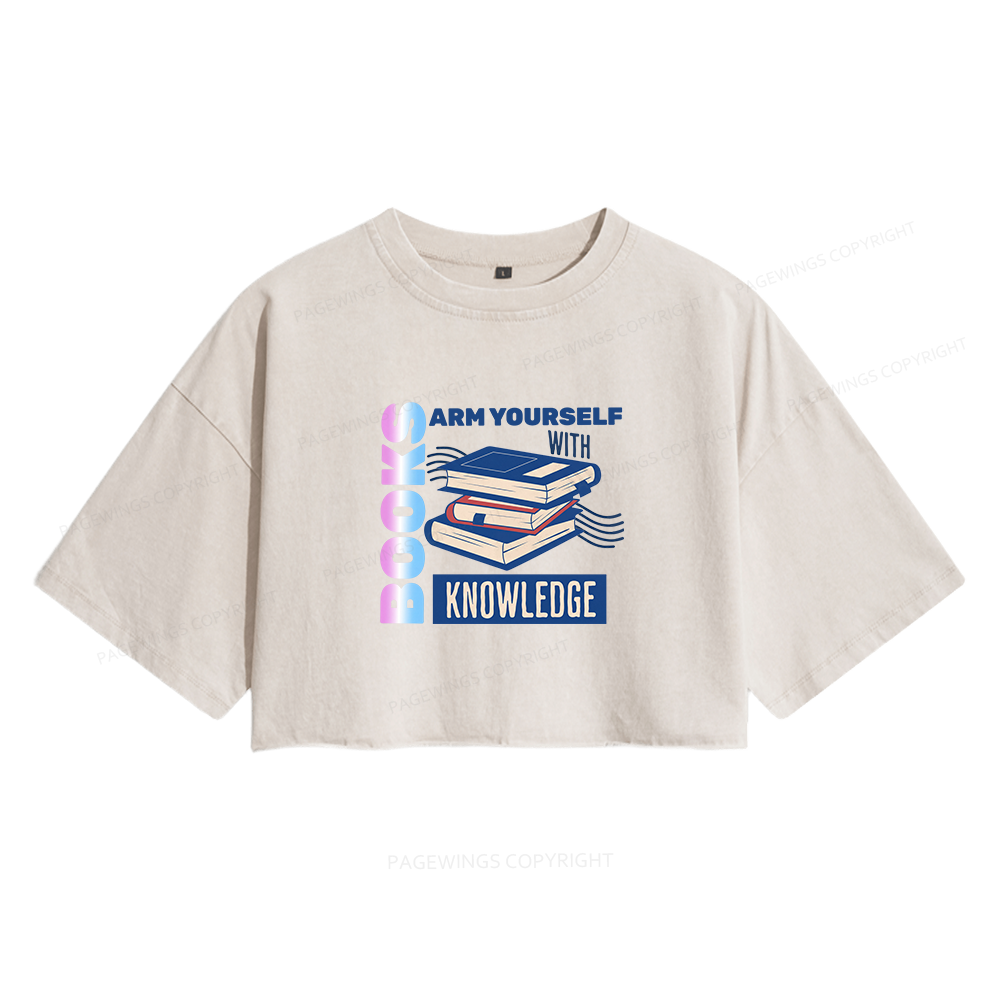 Pagewings Arm Yourself With Knowledge Women's Washed Cropped T-shirt